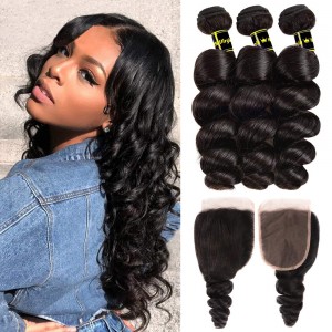 Loose Deep Wave Bundles With Closure Human Hair